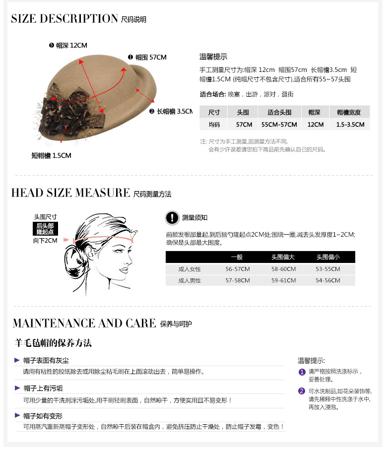 貝雷帽，羊毛呢帽，尺寸說明